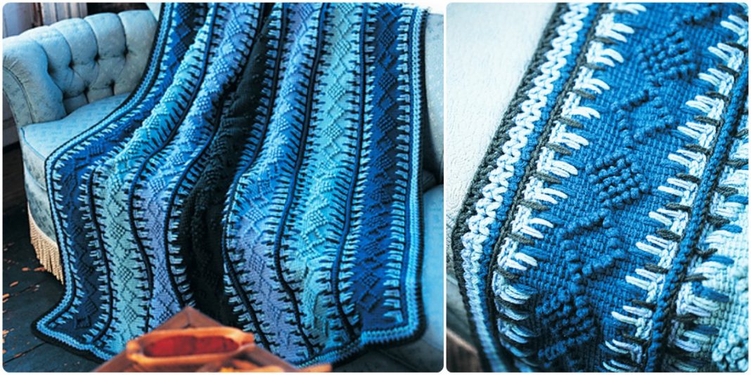 Crochet Alaskan Navy Blue Tunisian Blanket. [Free Pattern] Styles Idea