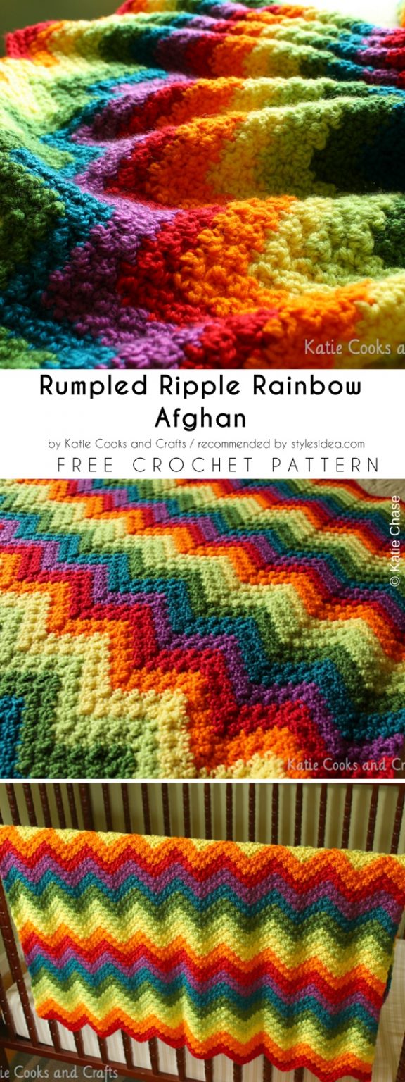 Rumpled Ripple Rainbow Afghan Free Crochet Pattern Styles Idea
