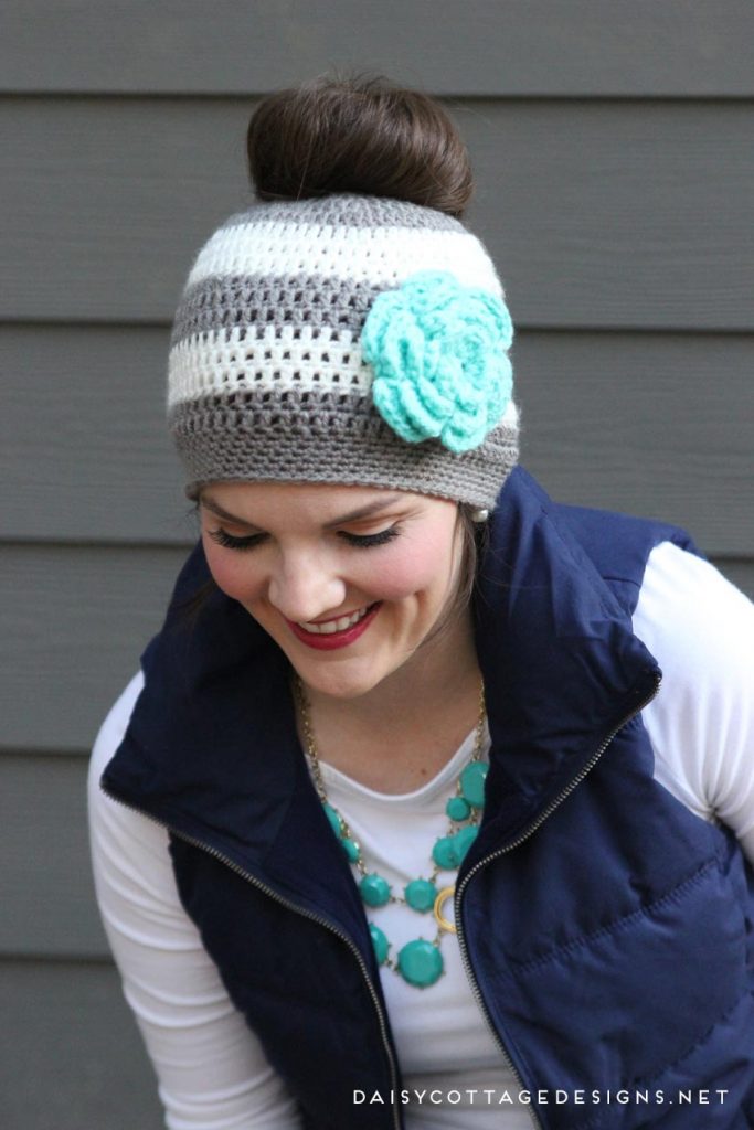 Messy Bun Crochet Hat- Free Pattern - Styles Idea