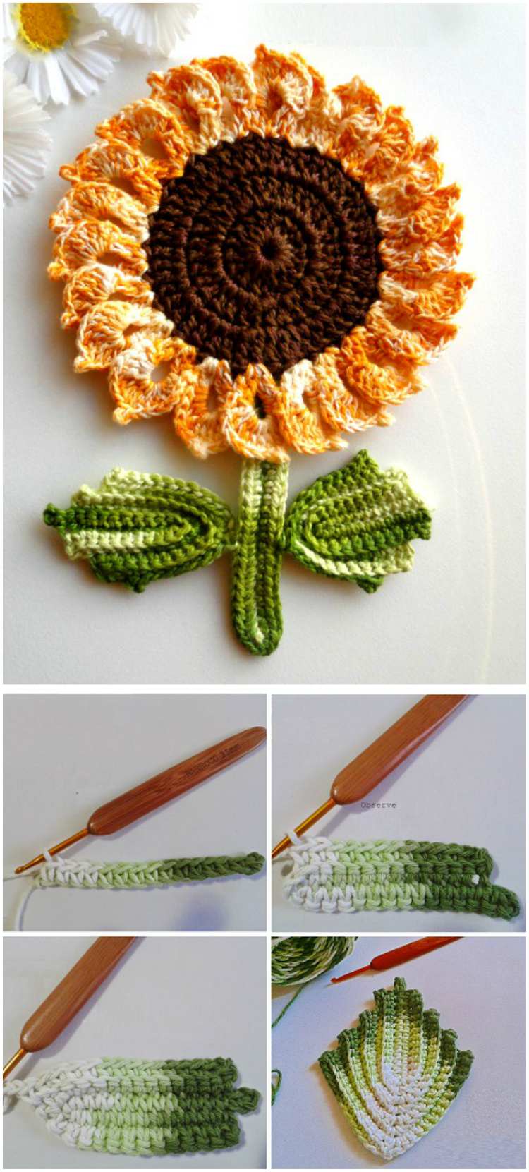 The Sunflowers Leaf and Flower Free Crochet Pattern - Styles Idea