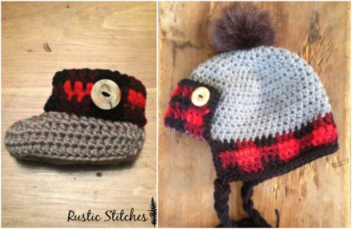 1-Booties-and-Hat-Baby-Plaid-Cuff-Free-Crochet-Pattern
