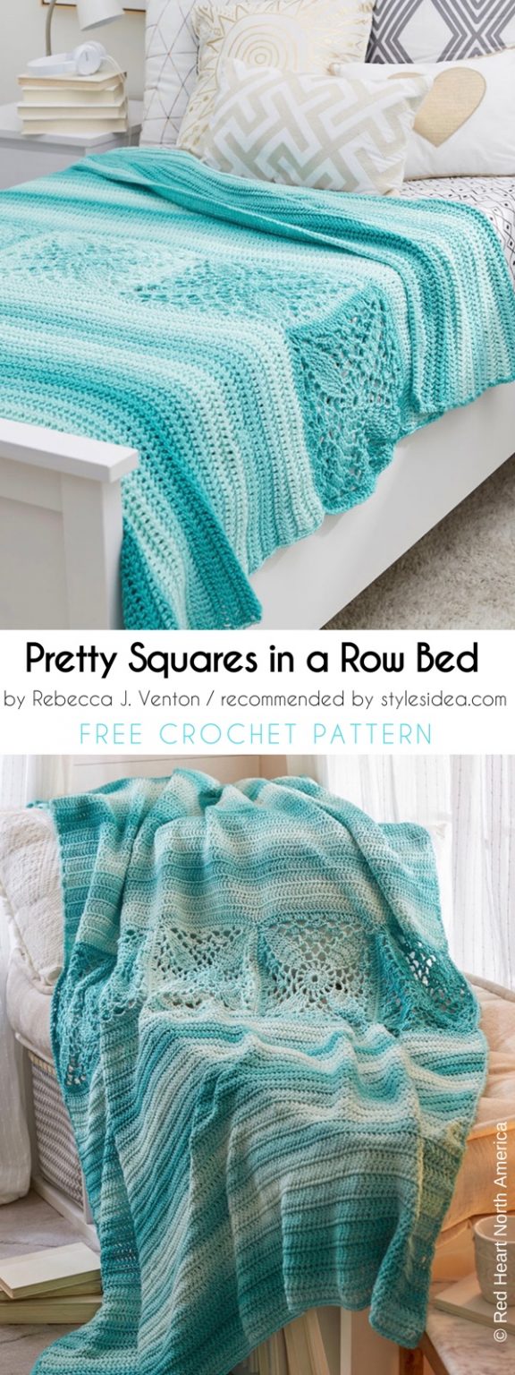 Pretty Squares in a Row Bed Throw Crochet Pattern Free Styles Idea